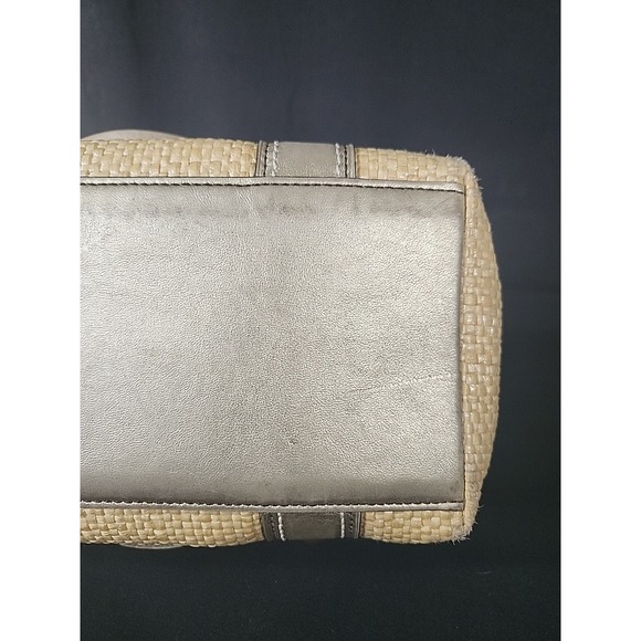 Coach Legacy Straw & Leather Satchel Tote Handbag Metallic Gold Cream M05K-113 - Picture 7 of 16
